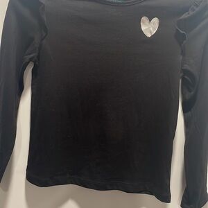 Black Long Sleeve Kids Shirt with Silver Heart